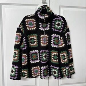 Samsøe Samsøe Tess Crochet Wool Blend Half-Zip Pullover Granny Square Wool Blend